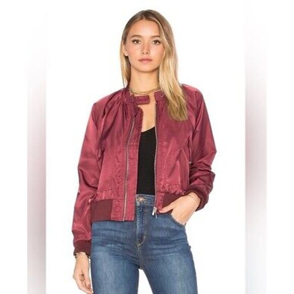 Free People Jackets & Blazers - Free People Satin Zip Up Wine Midnight Bomber Jacket